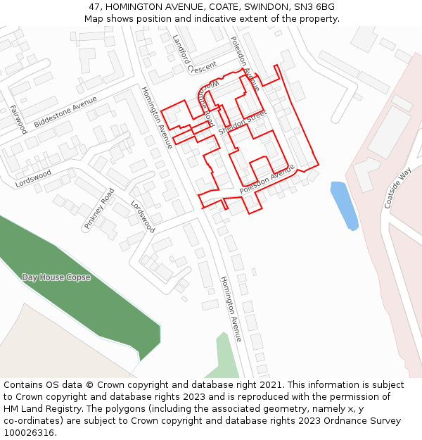 47, HOMINGTON AVENUE, COATE, SWINDON, SN3 6BG: Location map and indicative extent of plot