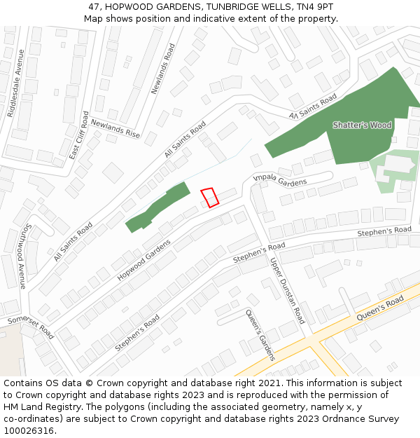 47, HOPWOOD GARDENS, TUNBRIDGE WELLS, TN4 9PT: Location map and indicative extent of plot
