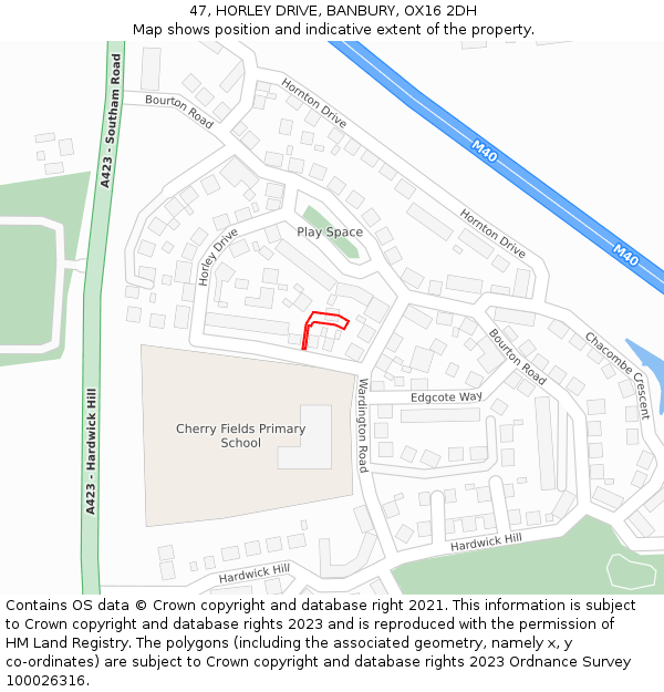 47, HORLEY DRIVE, BANBURY, OX16 2DH: Location map and indicative extent of plot