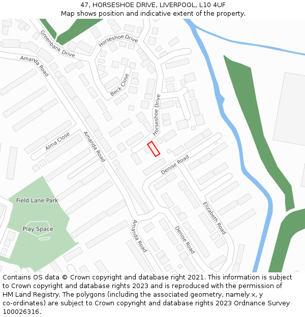 47, HORSESHOE DRIVE, LIVERPOOL, L10 4UF: Location map and indicative extent of plot