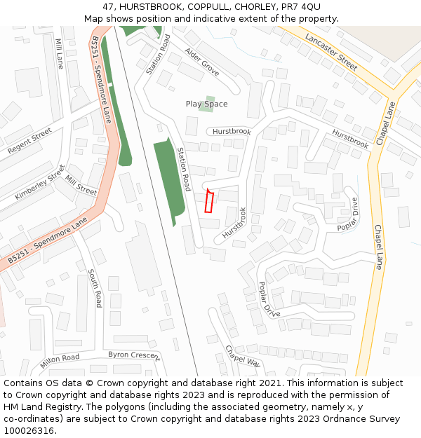 47, HURSTBROOK, COPPULL, CHORLEY, PR7 4QU: Location map and indicative extent of plot