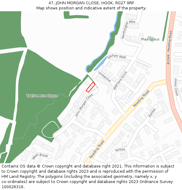 47, JOHN MORGAN CLOSE, HOOK, RG27 9RP: Location map and indicative extent of plot