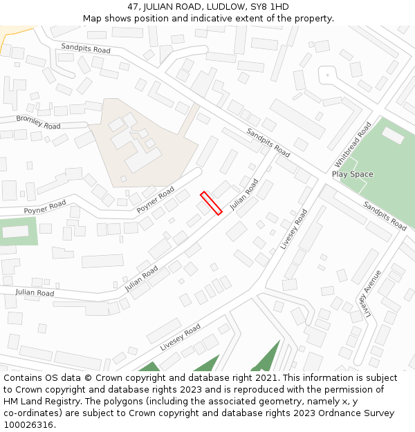 47, JULIAN ROAD, LUDLOW, SY8 1HD: Location map and indicative extent of plot