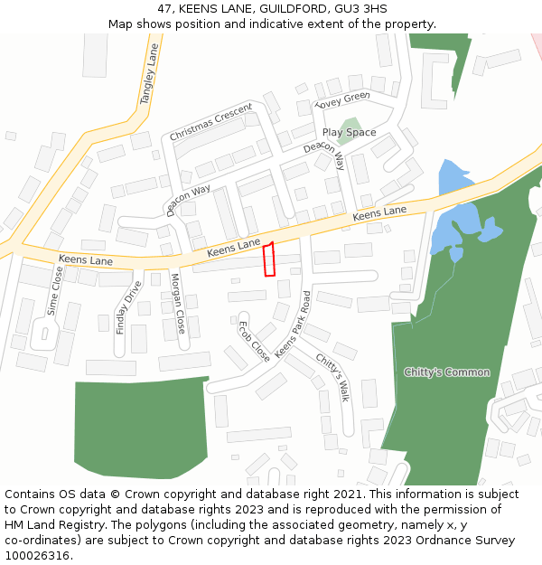47, KEENS LANE, GUILDFORD, GU3 3HS: Location map and indicative extent of plot