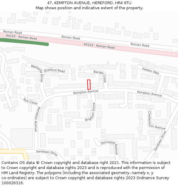 47, KEMPTON AVENUE, HEREFORD, HR4 9TU: Location map and indicative extent of plot