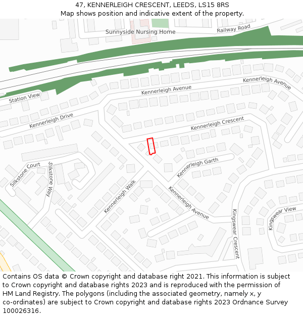 47, KENNERLEIGH CRESCENT, LEEDS, LS15 8RS: Location map and indicative extent of plot