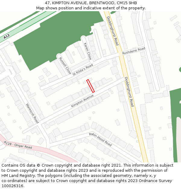 47, KIMPTON AVENUE, BRENTWOOD, CM15 9HB: Location map and indicative extent of plot