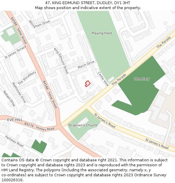 47, KING EDMUND STREET, DUDLEY, DY1 3HT: Location map and indicative extent of plot