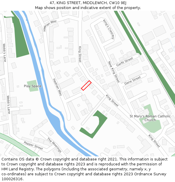47, KING STREET, MIDDLEWICH, CW10 9EJ: Location map and indicative extent of plot