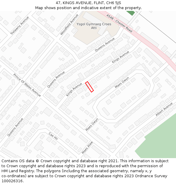 47, KINGS AVENUE, FLINT, CH6 5JS: Location map and indicative extent of plot