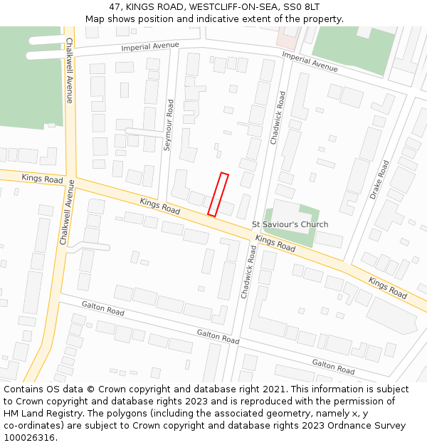 47, KINGS ROAD, WESTCLIFF-ON-SEA, SS0 8LT: Location map and indicative extent of plot