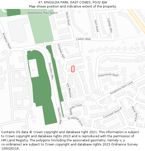 47, KINGSLEA PARK, EAST COWES, PO32 6JW: Location map and indicative extent of plot