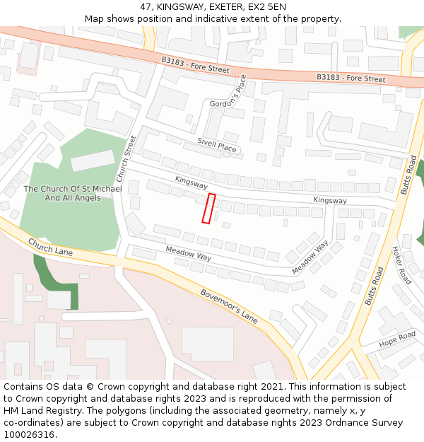 47, KINGSWAY, EXETER, EX2 5EN: Location map and indicative extent of plot