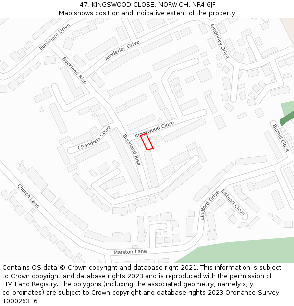 47, KINGSWOOD CLOSE, NORWICH, NR4 6JF: Location map and indicative extent of plot