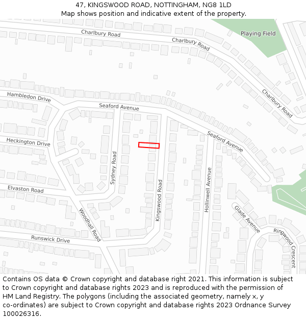47, KINGSWOOD ROAD, NOTTINGHAM, NG8 1LD: Location map and indicative extent of plot