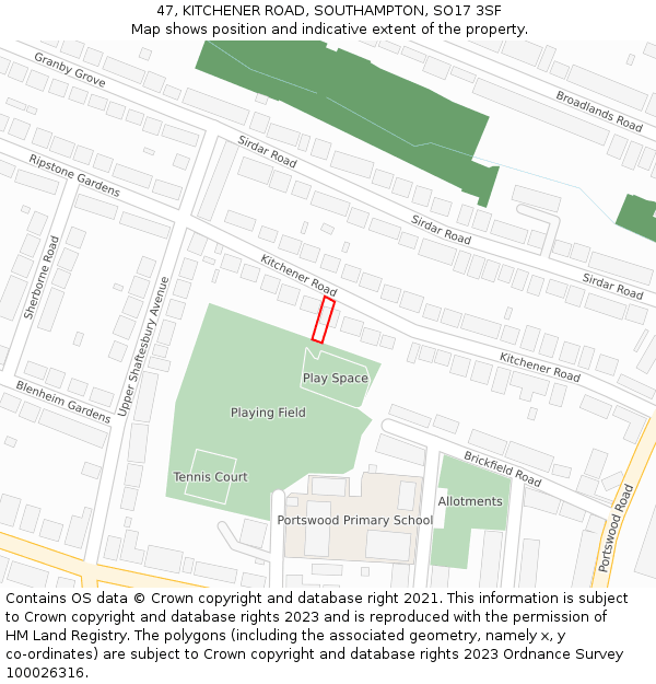 47, KITCHENER ROAD, SOUTHAMPTON, SO17 3SF: Location map and indicative extent of plot