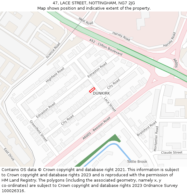 47, LACE STREET, NOTTINGHAM, NG7 2JG: Location map and indicative extent of plot