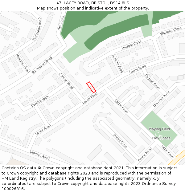 47, LACEY ROAD, BRISTOL, BS14 8LS: Location map and indicative extent of plot
