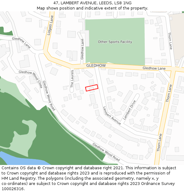 47, LAMBERT AVENUE, LEEDS, LS8 1NG: Location map and indicative extent of plot