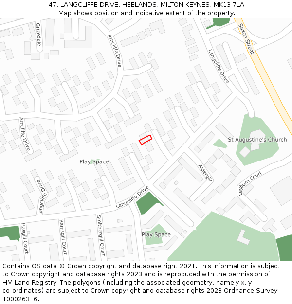 47, LANGCLIFFE DRIVE, HEELANDS, MILTON KEYNES, MK13 7LA: Location map and indicative extent of plot
