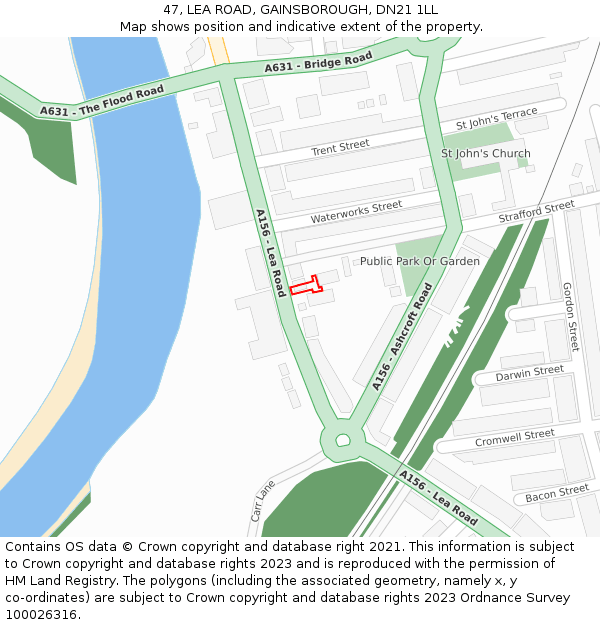 47, LEA ROAD, GAINSBOROUGH, DN21 1LL: Location map and indicative extent of plot