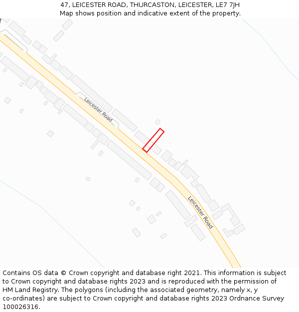 47, LEICESTER ROAD, THURCASTON, LEICESTER, LE7 7JH: Location map and indicative extent of plot
