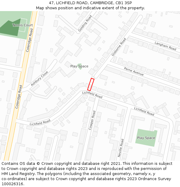 47, LICHFIELD ROAD, CAMBRIDGE, CB1 3SP: Location map and indicative extent of plot