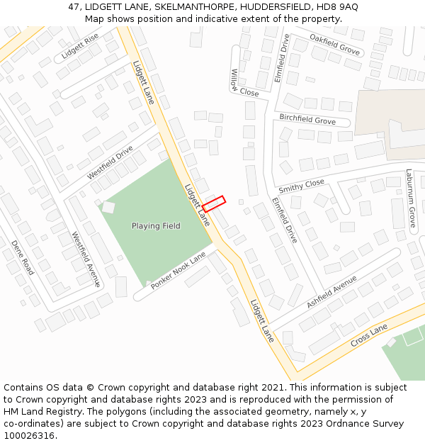 47, LIDGETT LANE, SKELMANTHORPE, HUDDERSFIELD, HD8 9AQ: Location map and indicative extent of plot