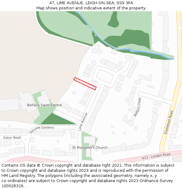 47, LIME AVENUE, LEIGH-ON-SEA, SS9 3PA: Location map and indicative extent of plot