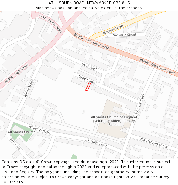 47, LISBURN ROAD, NEWMARKET, CB8 8HS: Location map and indicative extent of plot