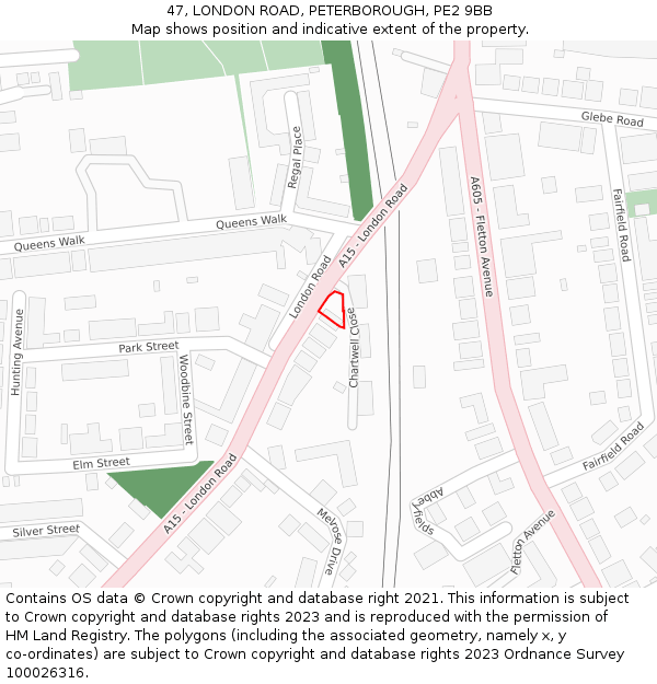 47, LONDON ROAD, PETERBOROUGH, PE2 9BB: Location map and indicative extent of plot