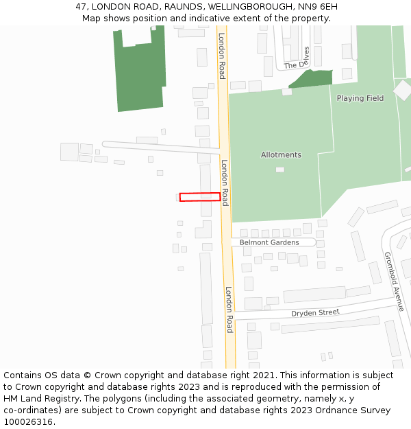 47, LONDON ROAD, RAUNDS, WELLINGBOROUGH, NN9 6EH: Location map and indicative extent of plot