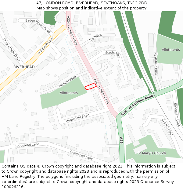 47, LONDON ROAD, RIVERHEAD, SEVENOAKS, TN13 2DD: Location map and indicative extent of plot