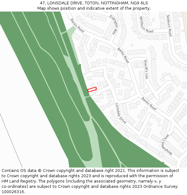 47, LONSDALE DRIVE, TOTON, NOTTINGHAM, NG9 6LS: Location map and indicative extent of plot