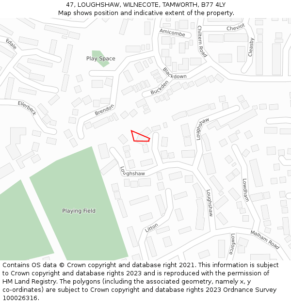 47, LOUGHSHAW, WILNECOTE, TAMWORTH, B77 4LY: Location map and indicative extent of plot