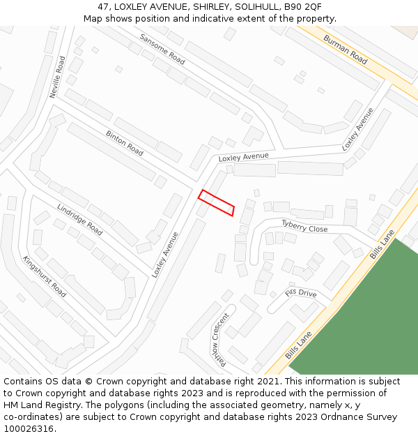 47, LOXLEY AVENUE, SHIRLEY, SOLIHULL, B90 2QF: Location map and indicative extent of plot