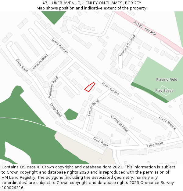 47, LUKER AVENUE, HENLEY-ON-THAMES, RG9 2EY: Location map and indicative extent of plot