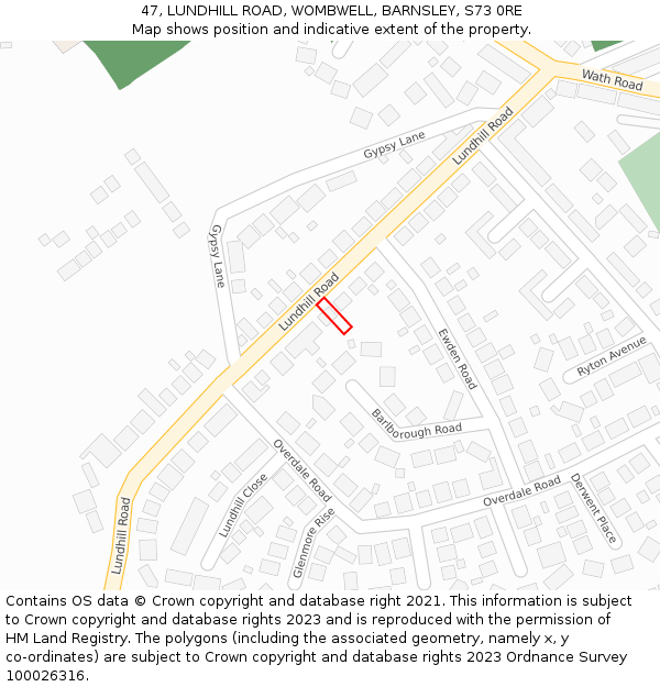 47, LUNDHILL ROAD, WOMBWELL, BARNSLEY, S73 0RE: Location map and indicative extent of plot