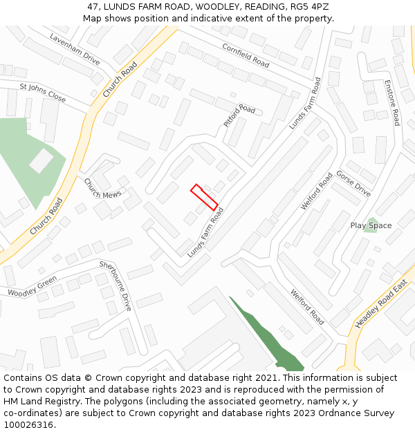 47, LUNDS FARM ROAD, WOODLEY, READING, RG5 4PZ: Location map and indicative extent of plot