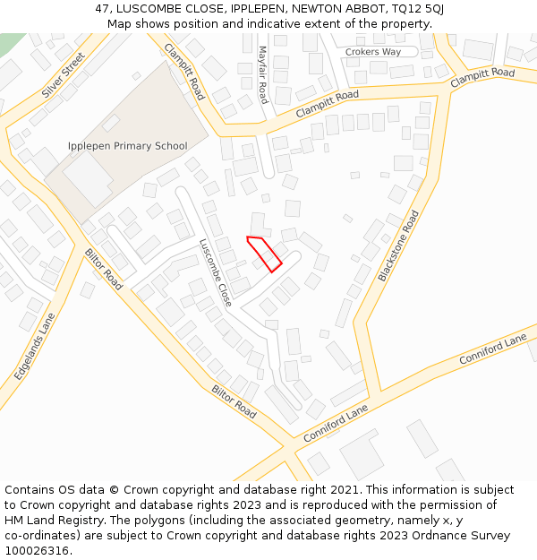 47, LUSCOMBE CLOSE, IPPLEPEN, NEWTON ABBOT, TQ12 5QJ: Location map and indicative extent of plot