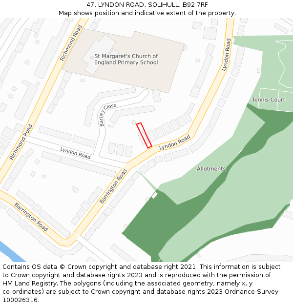 47, LYNDON ROAD, SOLIHULL, B92 7RF: Location map and indicative extent of plot