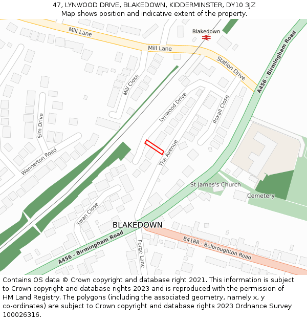 47, LYNWOOD DRIVE, BLAKEDOWN, KIDDERMINSTER, DY10 3JZ: Location map and indicative extent of plot