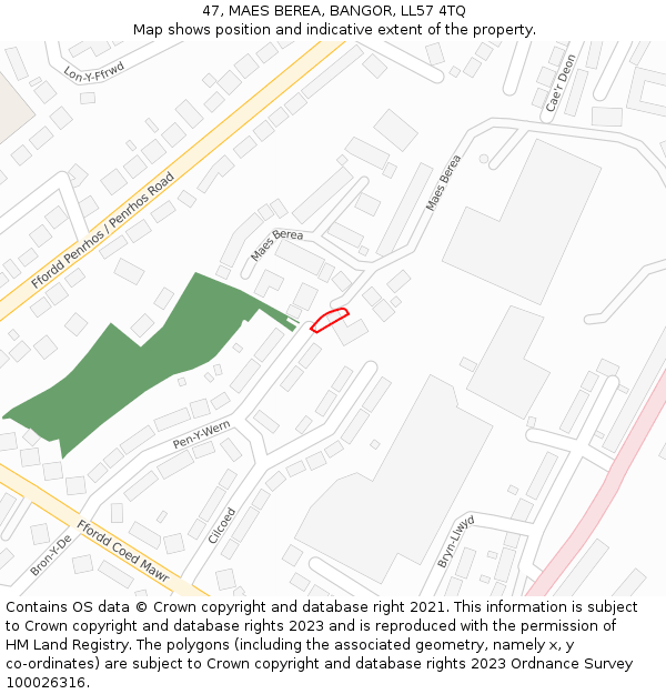 47, MAES BEREA, BANGOR, LL57 4TQ: Location map and indicative extent of plot