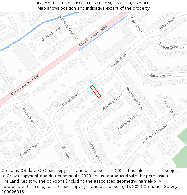 47, MALTON ROAD, NORTH HYKEHAM, LINCOLN, LN6 8HZ: Location map and indicative extent of plot