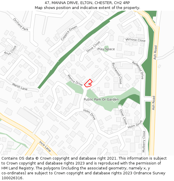 47, MANNA DRIVE, ELTON, CHESTER, CH2 4RP: Location map and indicative extent of plot