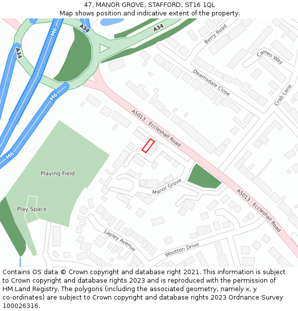 47, MANOR GROVE, STAFFORD, ST16 1QL: Location map and indicative extent of plot