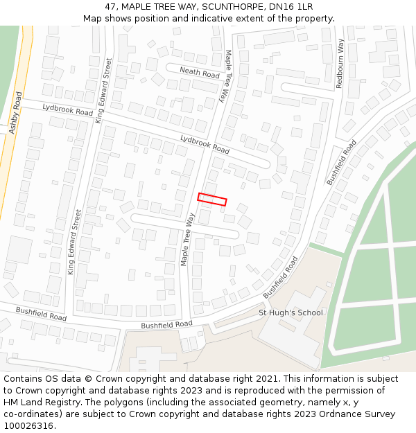 47, MAPLE TREE WAY, SCUNTHORPE, DN16 1LR: Location map and indicative extent of plot