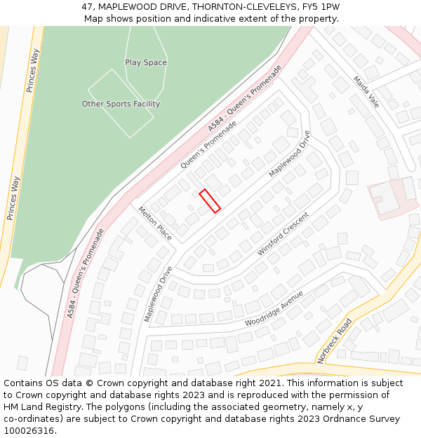 47, MAPLEWOOD DRIVE, THORNTON-CLEVELEYS, FY5 1PW: Location map and indicative extent of plot