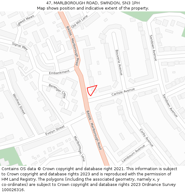 47, MARLBOROUGH ROAD, SWINDON, SN3 1PH: Location map and indicative extent of plot