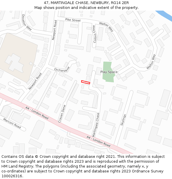 47, MARTINGALE CHASE, NEWBURY, RG14 2ER: Location map and indicative extent of plot